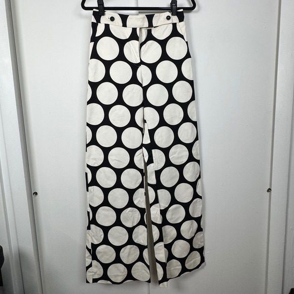 Zara Pants - Zara Studio Womens White Black Polka Dot Wide Leg High Rise Pants Size M
